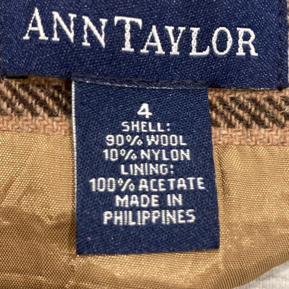 Ann Taylor Brown Plaid Sz 4 90% Wool Mini Collegiate Preppy Dark/Light Academia - Picture 7 of 12